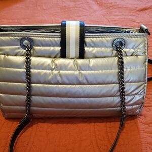 Think Roylin Metallic Silver Quilted Chain-Handle Shoulder Bag